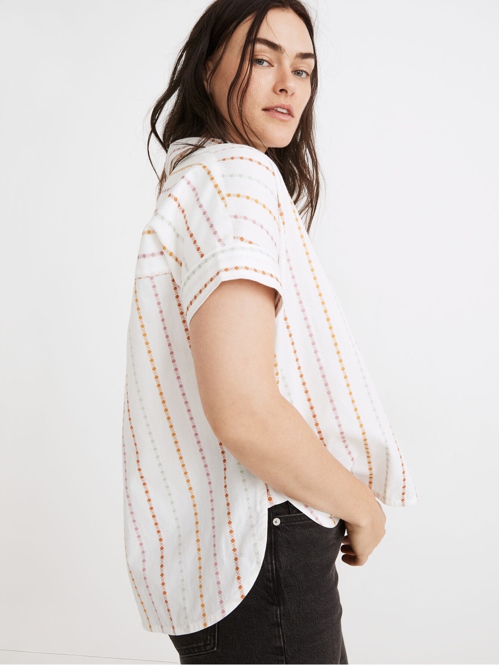 Madewell Daily Shirt in Jacquard Rainbow Stripe size L oversized button down - Picture 4 of 10